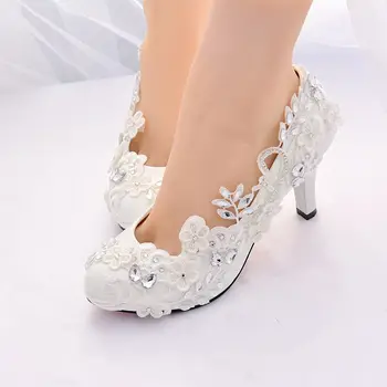Blanco De Novia De La Boda Zapatos De Mujer De Tacón Alto De Los Zapatos De Mujer 2019 Cristal De Diamante De Parte De Los Zapatos De Las Bombas De Las Señoras Zapatos De Las Señoras Zapatos Tacon