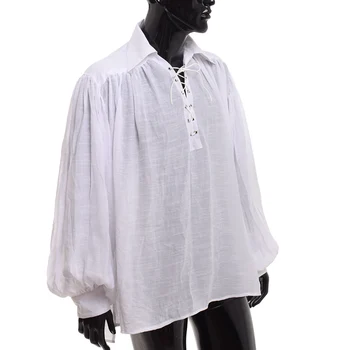 Blanco Pirata Camisa Vintage Medieval Viking Traje Negro Renacimiento Blusa Tops, Trajes