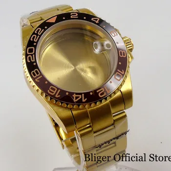 BLIGER Completo Chapado en Oro Amarillo de 40mm Reloj Automático Caso para NH35A MIYOTA 8215 8205 MINGZHU 2813 3804 Oyster Correa