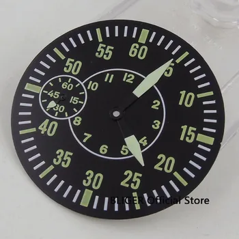 Bliger el 38,9 MM de números Verdes Estériles Dial del reloj + manecillas del Reloj ajuste de ETA 6497 ST 3600 movimiento de la caja del reloj Negro dial