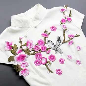Bordado de encaje de flores y de pájaros parche soluble en agua bordado de estilo Chino de ropa accesorios decorativos 41 cm x 18 cm