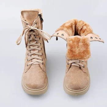 Botas de nieve de las Mujeres de la Felpa Zapatos de cordones Botas Cortas 2020 de Invierno de las Mujeres de la Moda Caliente de la Felpa de Tobillo Botas