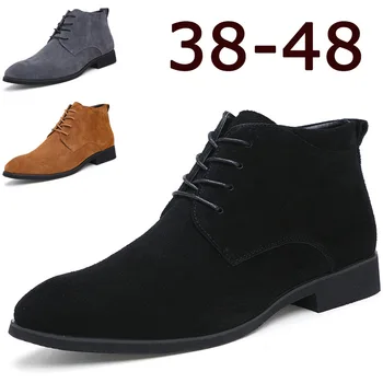 Botas para Hombres de Negocios Chukka hombres Botas de Alta Superior Zapatos Casual al aire libre, de Cuero para Hombre Zapatos de Invierno Macho Negro Gris 2019
