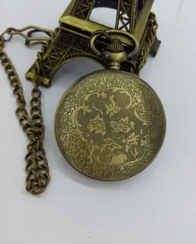 Bronce Antiguo Vintage de tela de Araña Hueco de Oro de la superficie FOB de la cadena de Cuarzo Steampunk Reloj de Bolsillo