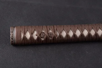 Buen Clásico de la Artesanía de Madera de la Manija Tsuka para los Japoneses Espada Katana con Seda Marrón Ito & Auténtico Blanco Rayskin & Aleación de Fuchi Kashira