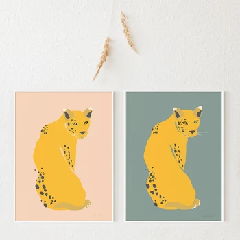 Burnt Orange Leopard Cartel y el Gato de la Impresión Minimalista de la Pared de Animales Silvestres de la Pintura de Imágenes prediseñadas Para la Sala de estar Decoración Colorida Casa