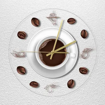 Café de Dibujo a Mano ilustración de Cocina, Reloj de Pared Moderno de Impresión Reloj Minimalista de Pared de Acrílico del Reloj idea de Regalo para los Amantes del Café