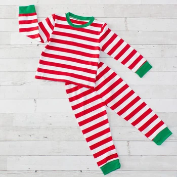 Caliente de la venta de niños, boutique de la ropa de rayas rojas bebé traje de navidad bebé traje de niña de algodón pijama conjunto