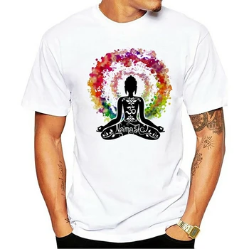 Camiseta 2021 t-shirt de algodón masculina de buda chakra om namaste diseño colorido Recente novo estilo