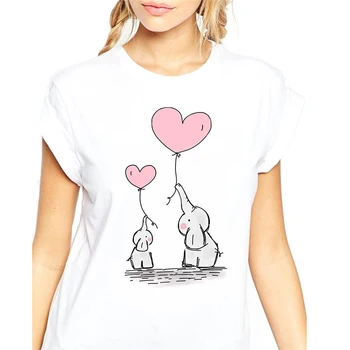 Camiseta de las Mujeres de dibujos animados Lindo animal Elefante búho gato Casual de la camiseta de las mujeres top tee