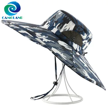 CAMOLAND Impermeable Cubo de Sombreros para Hombre al aire libre UPF 50+ Sombrero de Sol de Gran tamaño de Ala Ancha Playa de Tapas Para Unisex de Camuflaje de Pesca Senderismo Cap