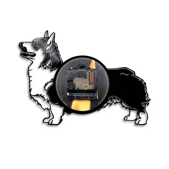 Cardigan Welsh Corgi Perro Reloj de Pared Raza de Perro Corgy disco de Vinilo de Pared Reloj de Cachorro Mascota de la Decoración del Hogar, Arte de la Pared de Regalo para los Amantes del Perro
