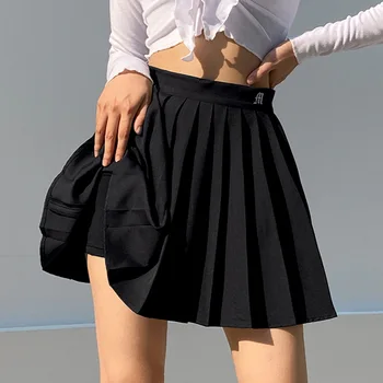 Casual Blanco Mini Faldas Plisadas Cortos De Letra De Impresión De Talle Alto, Falda Corta De Corea Preppy Estilo De Baile De Verano