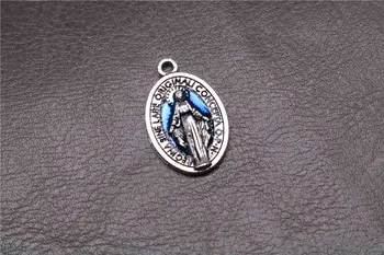 Católica azul pequeño encanto Católica regalo de la Virgen María. Extraordinario encanto de la medalla de la pulsera de la sagrada medalla amuleto 100PCS