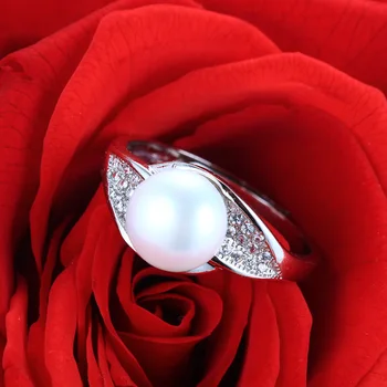 Cauuev 2018Wedding anillos para las mujeres AAAA Alta Calidad Natural de la Perla Anillos de Compromiso de la Joyería Para las mujeres Accesorios de regalo excelente