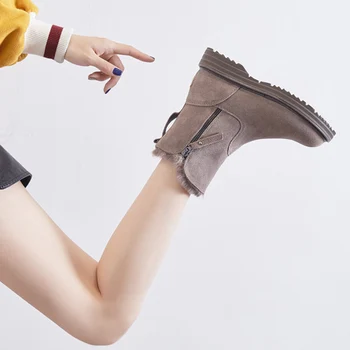 CEYANEAOWomen de invierno botas de cuero genuino botas para mujer caliente botas de nieve de peluche zapatos de invierno 2019 de las mujeres de tobillo botas zapatos