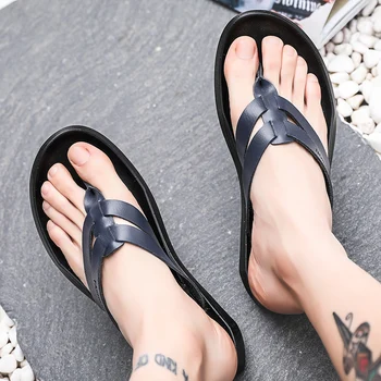 Chanclas Hombres Sandalias de Verano zapatillas Zapatos Casuales de Cuero Seaside Beach Transpirable Diapositivas de los Hombres de la Marca del Diseñador de Zapatos Planos 2019