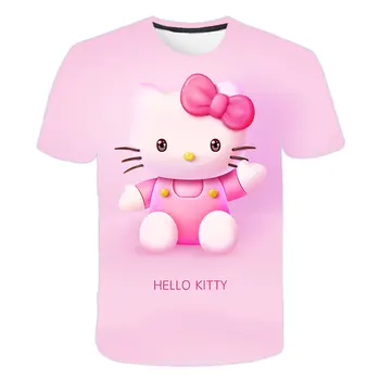 Chicas Gato Kitty camiseta de niña ropa kawaii camisa Impreso en 3D Traje de Manga Corta de Poliéster Casual niños ropa niñas de 8 a 12