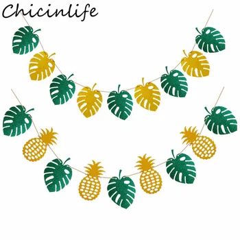 Chicinlife 10Pcs Piña de Hoja de Palma Bandera de la Fiesta de Cumpleaños Decoración de Luau Hawaiano Tropical Fiesta de Verano Bunting Garland Suministros