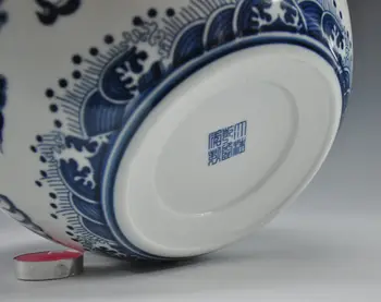 Chino antiguo qing qianlong marca de porcelana azul y blanca de cerámica de la pecera de la maceta