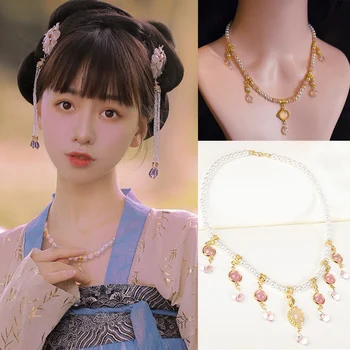 Chino Tradicional Accesorios Vintage de Cristal Collar de piedras preciosas para las Mujeres Collares de Perlas con Perlas de Joyería de estilo Retro