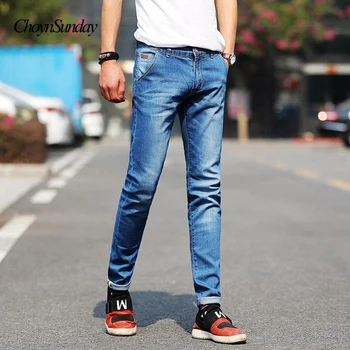 ChoynSunday Caliente Nueva Moda denim stretch jeans de hombres negros sólido fino gris slim fit azul clásico de color Caqui pantalones vaqueros de marca nuevo macho 2018