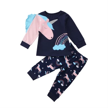 Citgeett Niños de la Muchacha del Bebé Unicornio parte Superior de la Camiseta Unime Pantalones Trajes de Pijamas ropa de dormir ropa de hogar 1-6Y