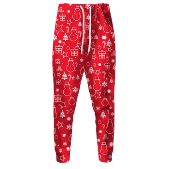 Cloudstyle Hombres 3D Rojo Pantalones Largos Impreso Árboles de Navidad Chimenea Estrella Deportivos Masculinos Cosplay Padre Navidad Corredores de Pantalones
