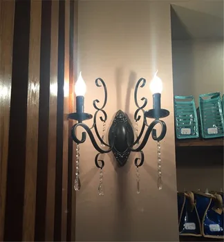 Clásico europeo vintage lámpara de pared de hierro forjado negro cuerpo de cristal deco de la vela de la pared de accesorio de iluminación para la sala de estar dormitorio escaleras