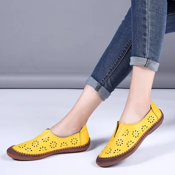 Clásicos de Verano Amarillo Slip-en los Zapatos Planos de las Mujeres Mocasines Casuales de Cuero Cómodo Zapatos de las Señoras de Pisos Casual 2020 mocasines mujer