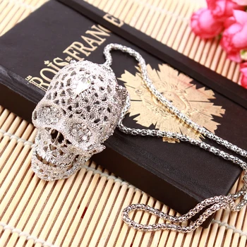 CNANIYA marcas de la joyería de plata de color de suger cráneo largo collares & colgantes steampunk México esqueleto collar largo collier kolye