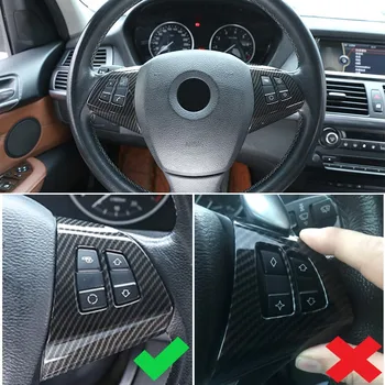 Coche de Carbono Textura Interior Volante Panel de Interruptor de Botón de la Tapa del Armazón de ajuste Para el BMW X5 E70 2008 2009 2010 2011 2012 2013
