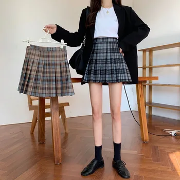 Colegio de Estilo Falda a Cuadros de la Mujer de 2021 a Principios de Otoño Nuevo Estilo coreano de Cintura Alta Delgada de Aspecto de Una línea de Falda Plisada Falda