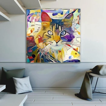 Colorido Gato Fotos de Animales Kandinsky Abstracto Pintura al Óleo Lienzo Carteles y Grabados, Cuadros de Arte de Pared con Fotos Para la Sala de estar
