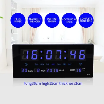 Comedor de 6 dígitos led de calendario reloj de pared con termómetro del tiempo de apagado del reloj de la memoria los grandes números plugin reloj despertador