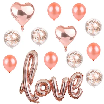 Confeti Balón Rosa de Oro de la Decoración de la Boda de Amor Amor de Aluminio de la Película del Globo Feliz san Valentín, Día de la Fiesta de Cumpleaños-Baby Shower