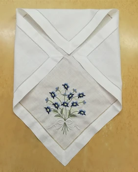 Conjunto de 12 de Moda de la Cena Servilletas blancas Hemstitched ropa de Servilleta de Mesa con Color Bordado Floral de la Boda Servilletas de 20x20 pulgadas