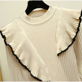Contraste de Color Irregular de la Colmena de Suéter de Punto de las Mujeres de Invierno Dulce O-cuello Acanalado Puente Tops Casual 2020 Pullover de Ropa de Mujer