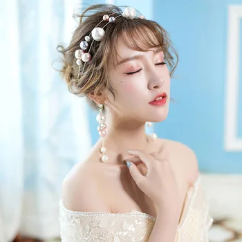 Coreano de Color de gran perla Destacando Perla Suave Diadema de fiesta de mujeres de la cena tocados de la cabeza de los accesorios de las mujeres de la Novia Tiara de la Boda
