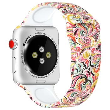 Correa de silicona para Apple Watch Banda de 38 mm 42 mm de 40/44 Mm Accesorios Impreso Correa de reloj de Pulsera Banda de IWatch Serie 3 4 5 44 mm 40 mm