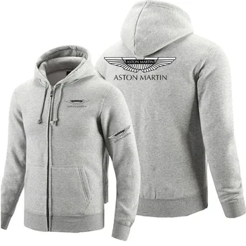 Cremallera Sudaderas Aston Martin logotipo Impreso con Capucha de Lana de Manga Larga de Hombre de la cremallera de la Chaqueta de la Sudadera