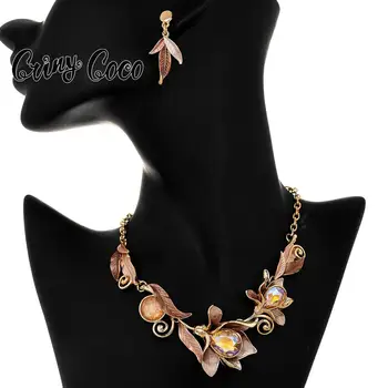 Cring Coco de Magnolia, Flor de Conjuntos de Joyas de Moda de Renunciar Daisy Colgante Collares de Esmalte Azul Cadenas de Collar de los Pendientes para las Mujeres