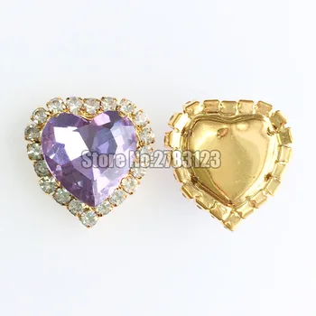 Cristal violeta 12mm forma de corazón de Cristal de la hebilla, base de oro de Cristal de coser diamantes de imitación de uso para el bricolaje/accesorios de ropa SKHJ18