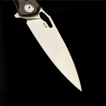Cuchillo plegable D2 cuchilla de bolsillo camping caza de supervivencia cuchillos aleta de carbono, mango de fibra de táctica de la cocina al aire libre del regalo de la EDC herramienta