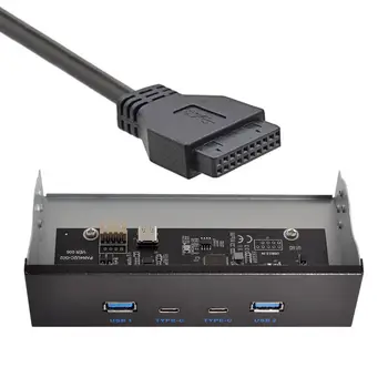 CY USB-C y USB 3.0 HUB de 4 Puertos del Panel Frontal a la Placa base 20Pin Cable Conector para unidades de 5,25