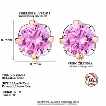 CZCITY Rosa de Circón Cristal de Piedra Pequeños Aretes Aretes de Stud Auténtica Plata de ley 925 Mujeres Joyería de la Marca de Moda
