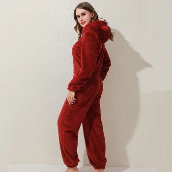 Cálido invierno Pijamas de las Mujeres Mamelucos de Lana Esponjosa Trajes ropa de dormir General Más el Tamaño de la Campana de Conjuntos de Pijamas Para Mujeres Adultos-5XL