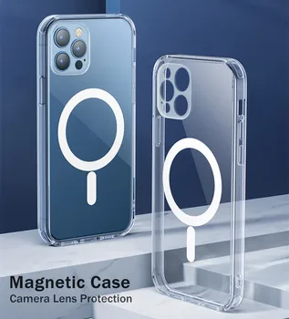 Cámara de Protección de la Lente Transparente Magnético Caso para el iPhone 12 Max Pro Mini 11 Xs Xr Magsafing de Carga Inalámbrica Cubierta Transparente