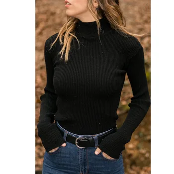 Damas de Cuello Alto de Manga Larga Delgado Suéter T-shirt Casual Superior suéter de gran tamaño suéter de la ropa de invierno de las mujeres de 2020