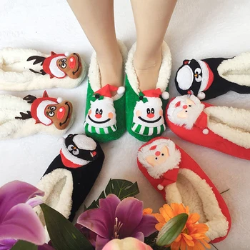 Damas De Navidad De Fondo Plano Lindo Zapatillas De Gran Tamaño De Dibujos Animados De Santa Penguin Superficial Piso Antideslizante Calcetín De Zapatos